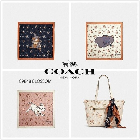 Coach X Disney Dumbo Rose Bouquet Print Silk Bandana Scarf 89846 NWT Org $98 - Picture 7 of 7